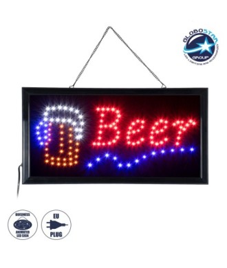 GloboStar® 75688 Φωτιστικό Ταμπέλα Φωτεινή Επιγραφή LED Σήμανσης BEER 3W AC 230V με Διακόπτη On-Off Κόκκινο - Μπλε - Πορτοκαλί